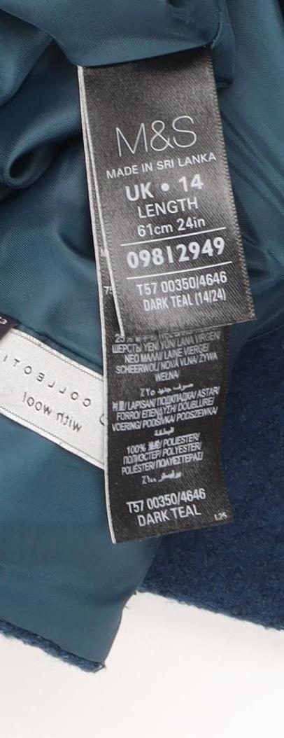 Marks and Spencer Women's Blue Wool Pencil Skirt Size 14