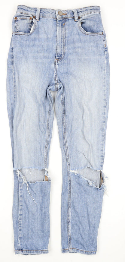 ASOS Women's Light Blue High-Rise Distressed Mom Jeans - Size 8
