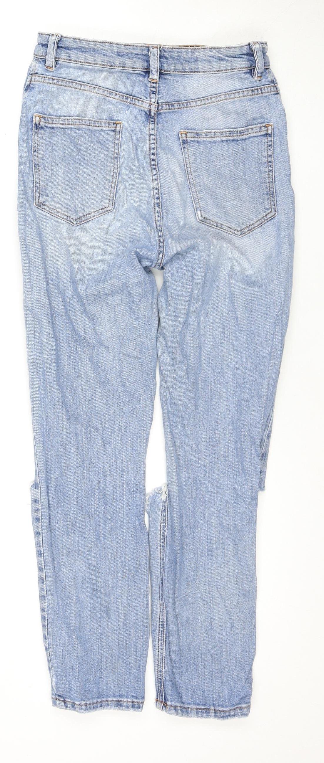 ASOS Women's Light Blue High-Rise Distressed Mom Jeans - Size 8