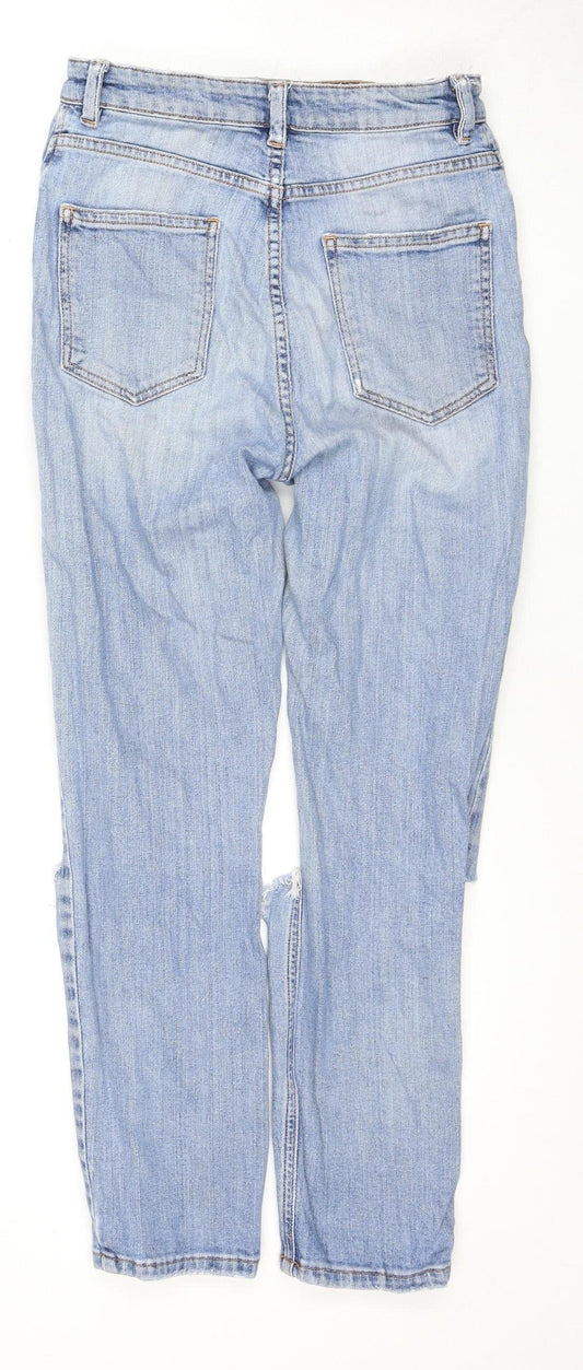 ASOS Women's Light Blue High-Rise Distressed Mom Jeans - Size 8
