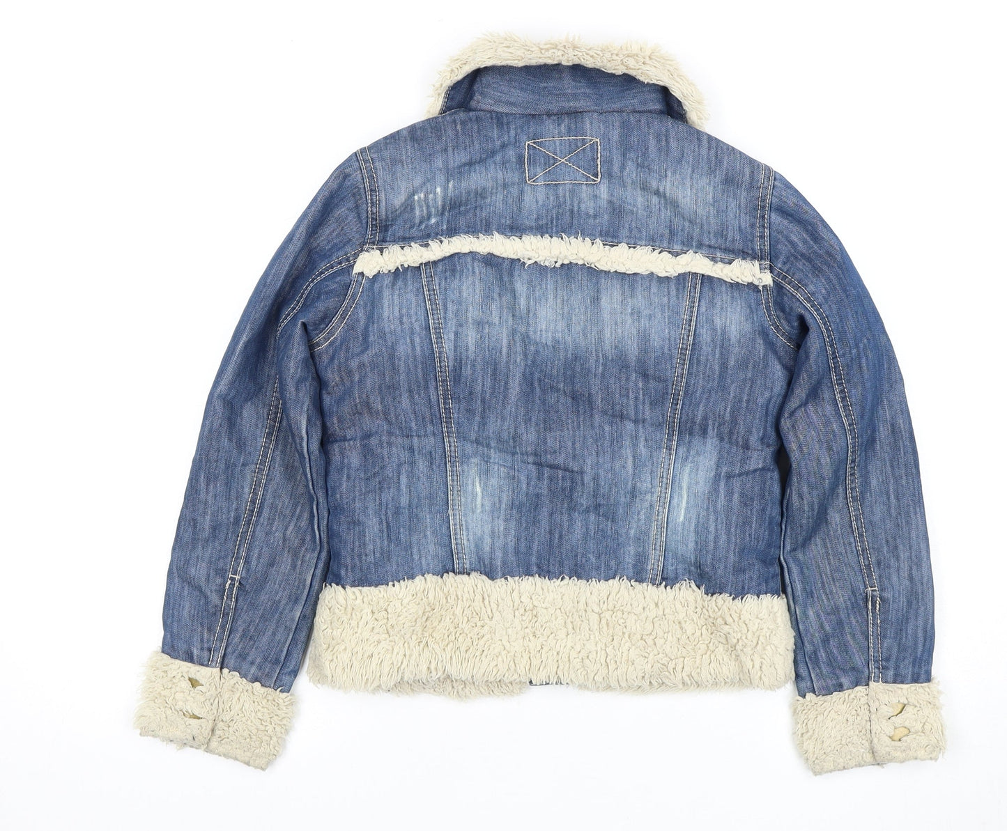 Next Girls Blue Denim Jacket 9-10 Years Faux Fur Trim