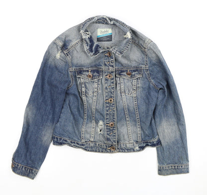 Zara Girls Blue Denim Jacket Size S Ripped Casual