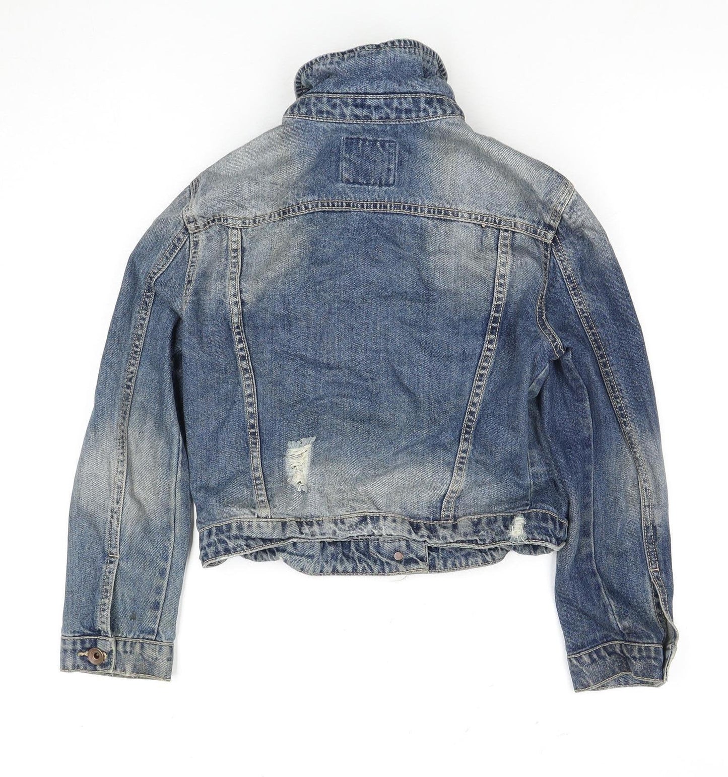 Zara Girls Blue Denim Jacket Size S Ripped Casual