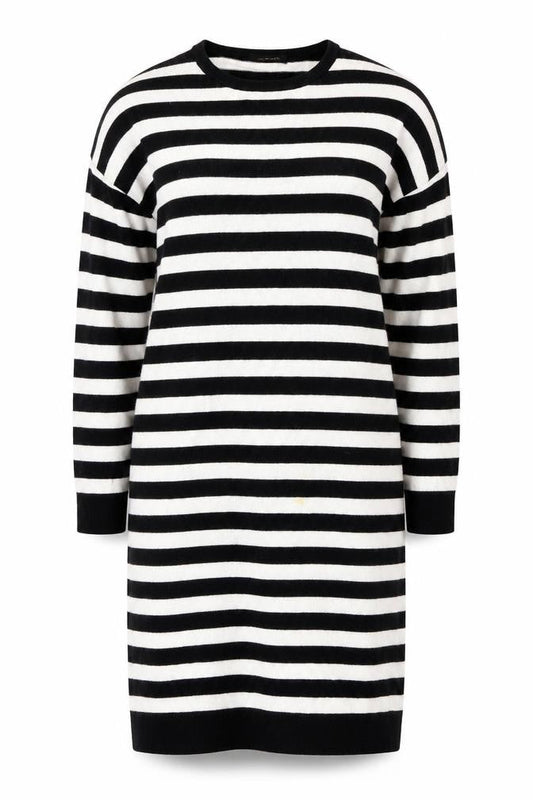 Front view of Jaeger Women's Black Striped Dress, M