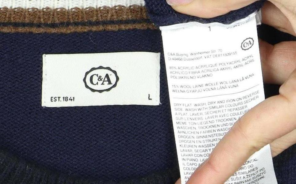 C&A Men's Blue Pullover Jumper L - Classic Style