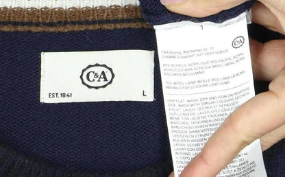C&A Men's Blue Pullover Jumper L - Classic Style