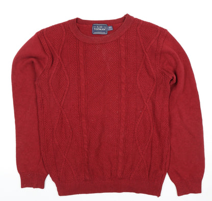 Topman Men's Red XS Cable-Knit Crew Neck Pullover Jumper