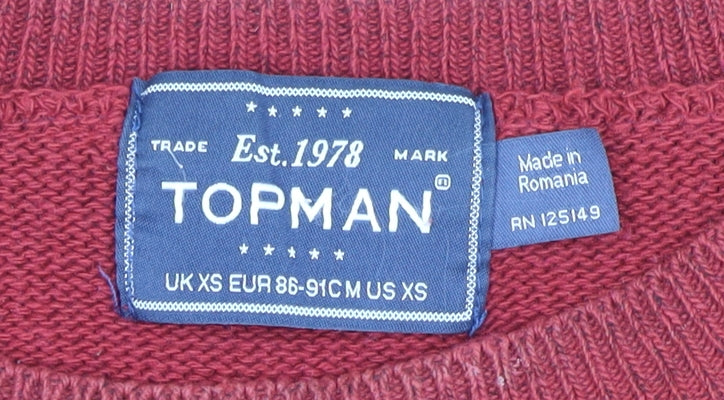 Topman Men's Red XS Cable-Knit Crew Neck Pullover Jumper