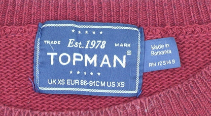 Topman Men's Red XS Cable-Knit Crew Neck Pullover Jumper