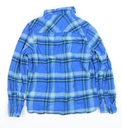 Marks and Spencer Boys Blue Plaid Button-Up Shirt 6-7 Years