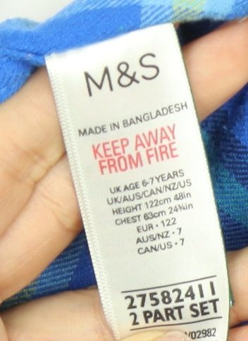 Marks and Spencer Boys Blue Plaid Button-Up Shirt 6-7 Years