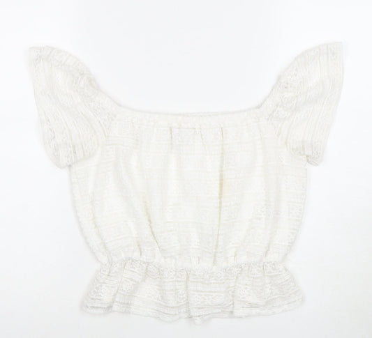 Miss Selfridge White Lace Off Shoulder Blouse, Size 12