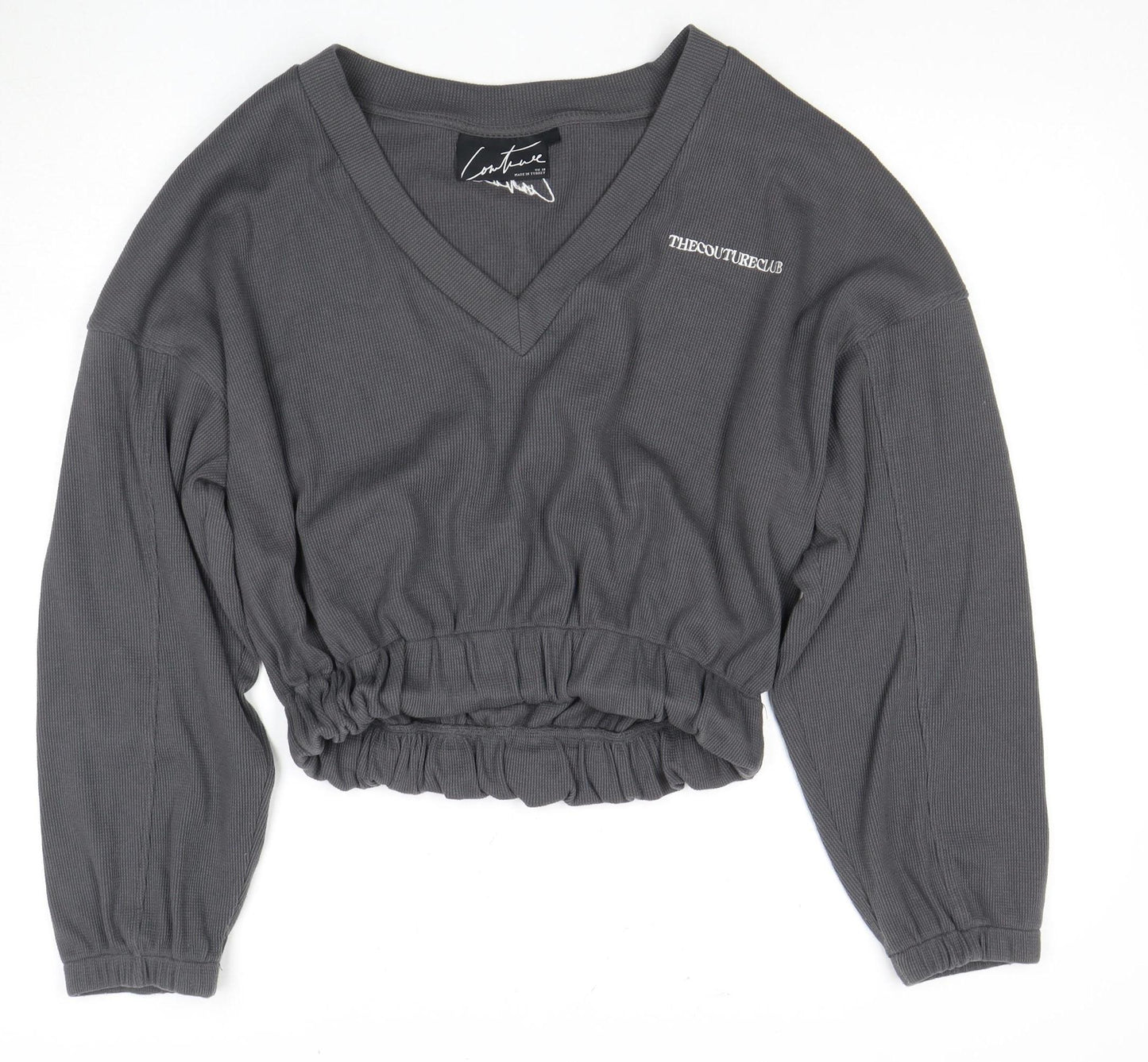 Couture Women's Grey Cropped Long Sleeve Top, Size 10