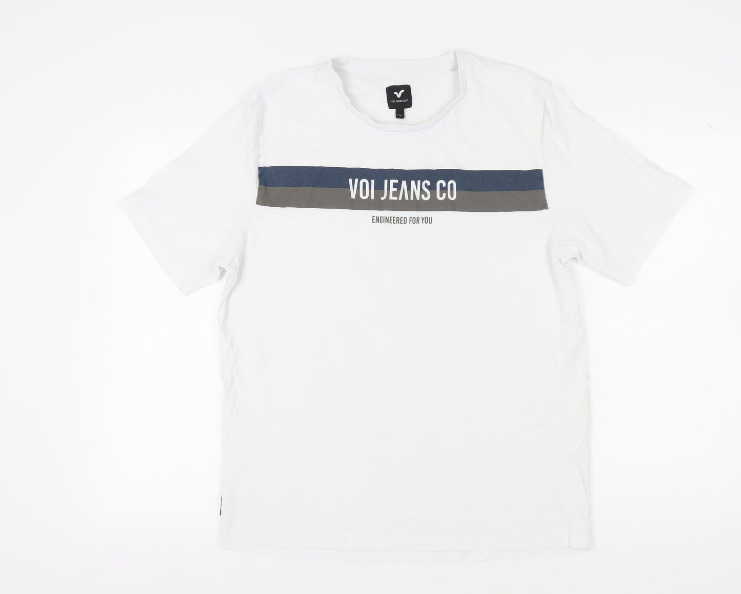 Voi Jeans Men's White Logo T-Shirt, Size L, Cotton