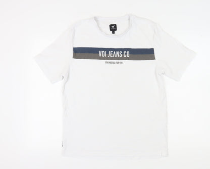 Voi Jeans Men's White Logo T-Shirt, Size L, Cotton