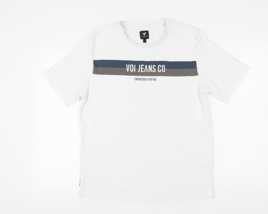 Voi Jeans Men's White Logo T-Shirt, Size L, Cotton