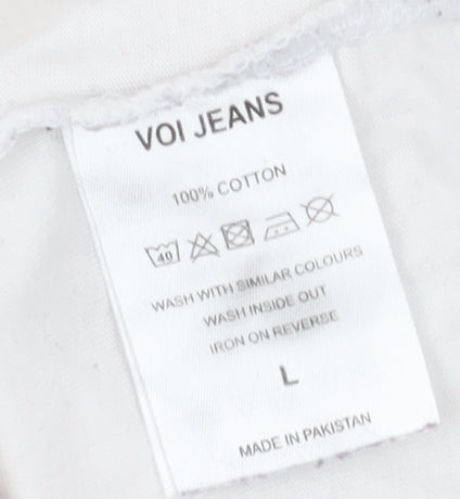Voi Jeans Men's White Logo T-Shirt, Size L, Cotton