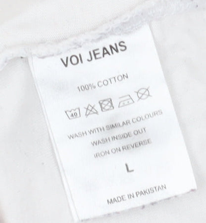 Voi Jeans Men's White Logo T-Shirt, Size L, Cotton