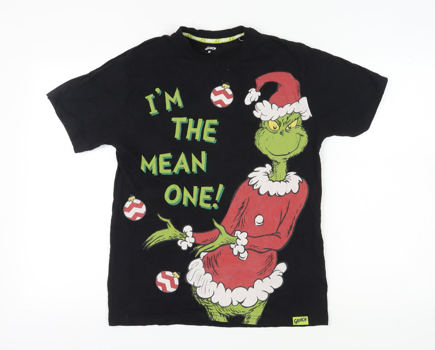 The Grinch Christmas T-Shirt Men M Black Graphic Short Sleeve