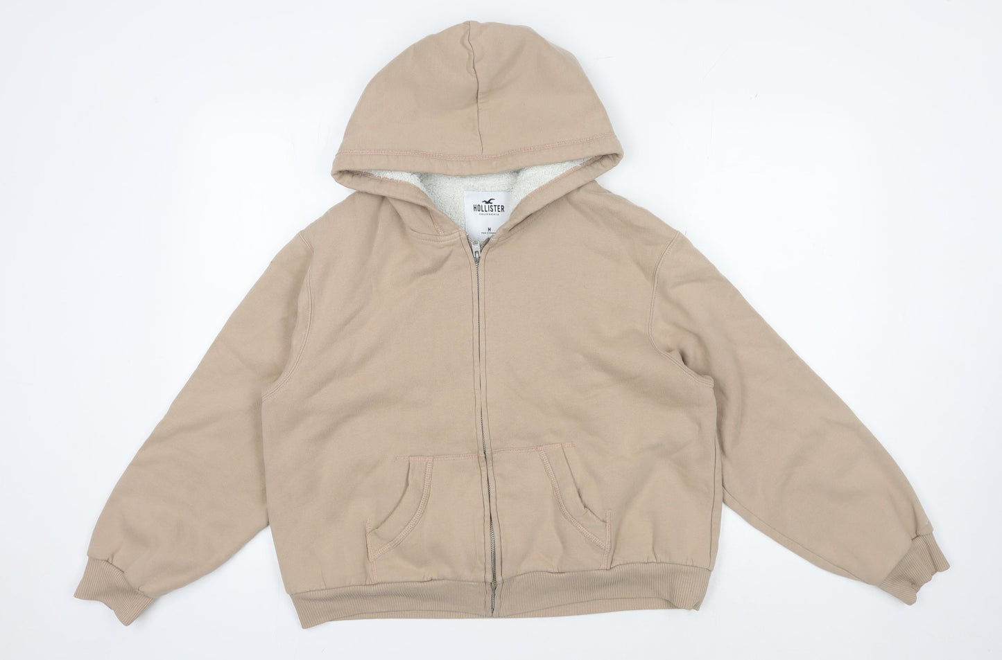 Hollister Women's Beige Full Zip Hoodie Medium