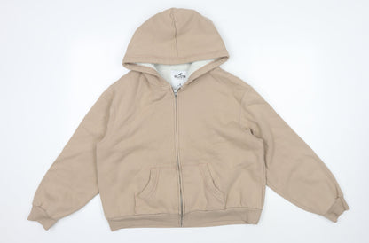 Hollister Women's Beige Full Zip Hoodie Medium