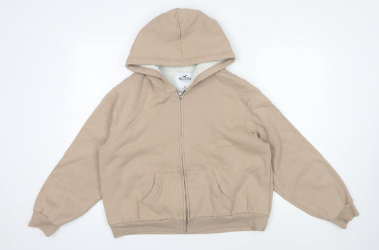 Hollister Women's Beige Full Zip Hoodie Medium