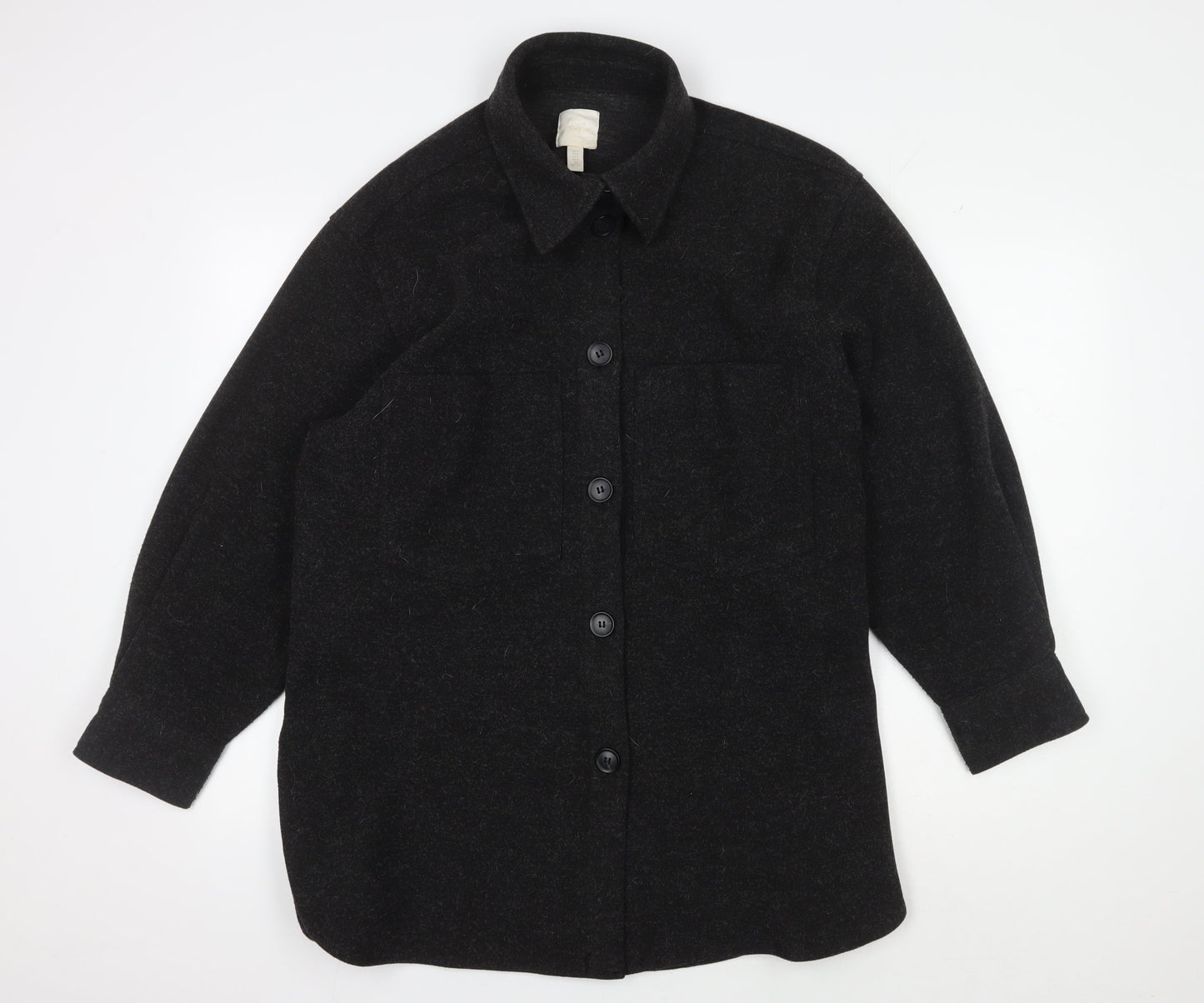 H&M Unisex Black Wool Blend Mid-Length Jacket, M