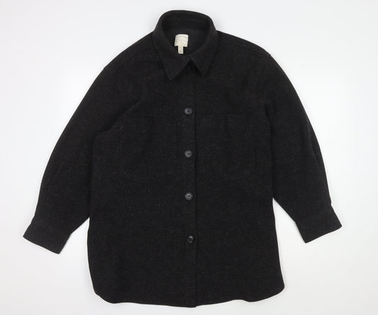 H&M Unisex Black Wool Blend Mid-Length Jacket, M