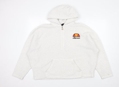 Ellesse Women's White Fleece Hoodie UK 14 - New