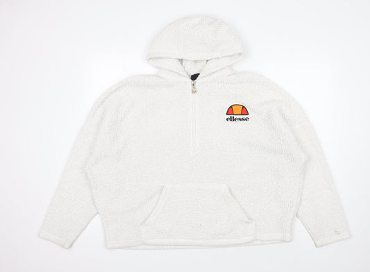 Ellesse Women's White Fleece Hoodie UK 14 - New