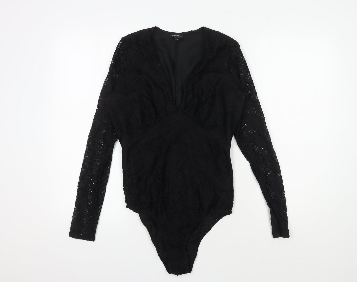Womens UK Size 10 River Island Black Wrap Blouse