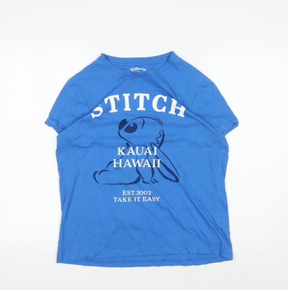 Womens UK Size S Disney Blue Basic T-Shirt