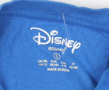 Womens UK Size S Disney Blue Basic T-Shirt