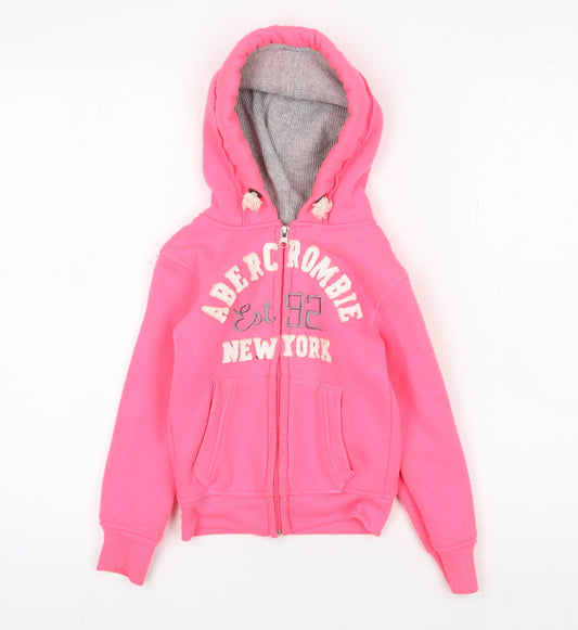Additional front view of Abercrombie & Fitch girls’ pink hoodie 2 years full zip logo fleece