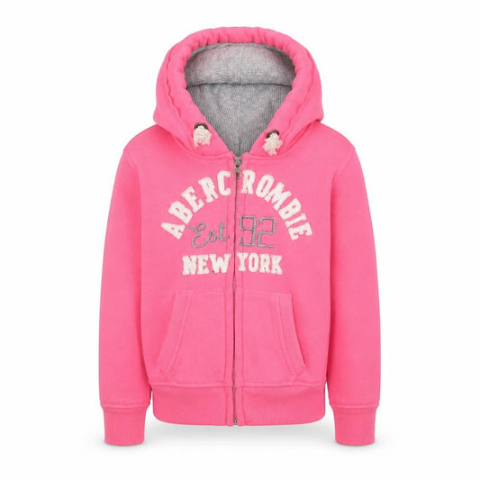 Front view of Abercrombie & Fitch girls’ pink hoodie 2 years full zip logo fleece