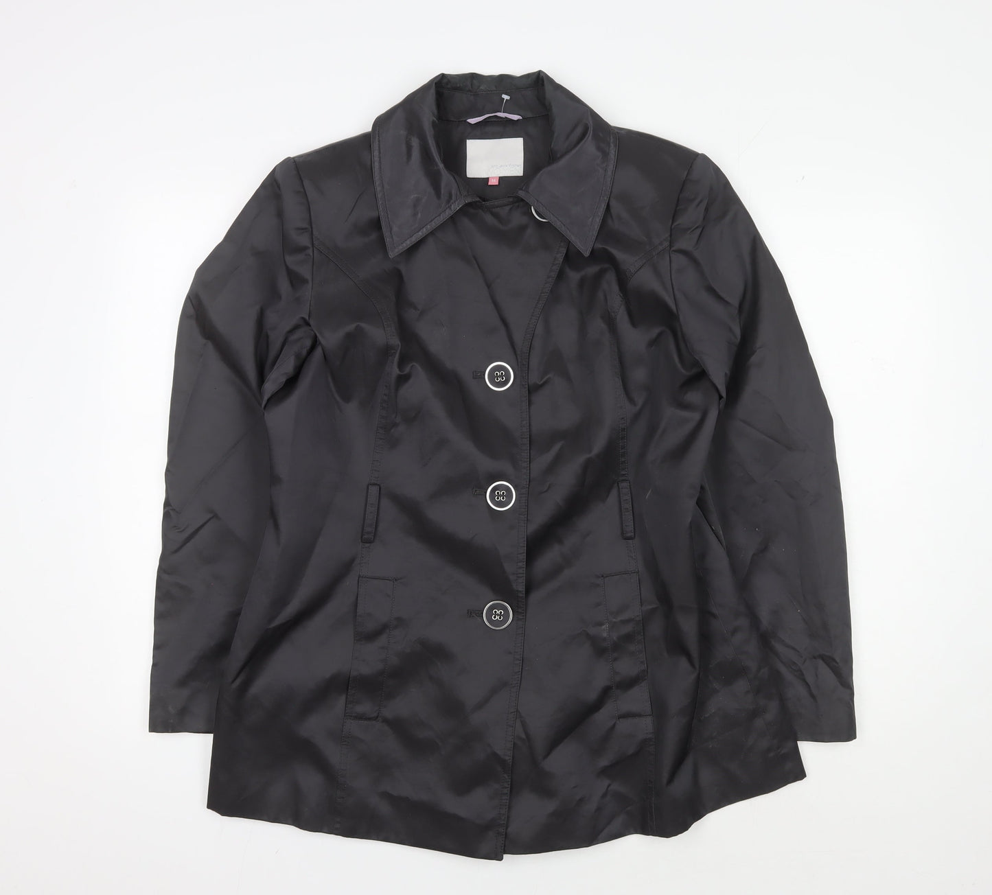 John Lewis Women Black Coat Size 14 Button Closure