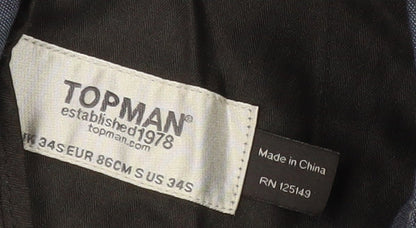 Topman Men's Blue Wool Trousers, Size 34S, Flat Front