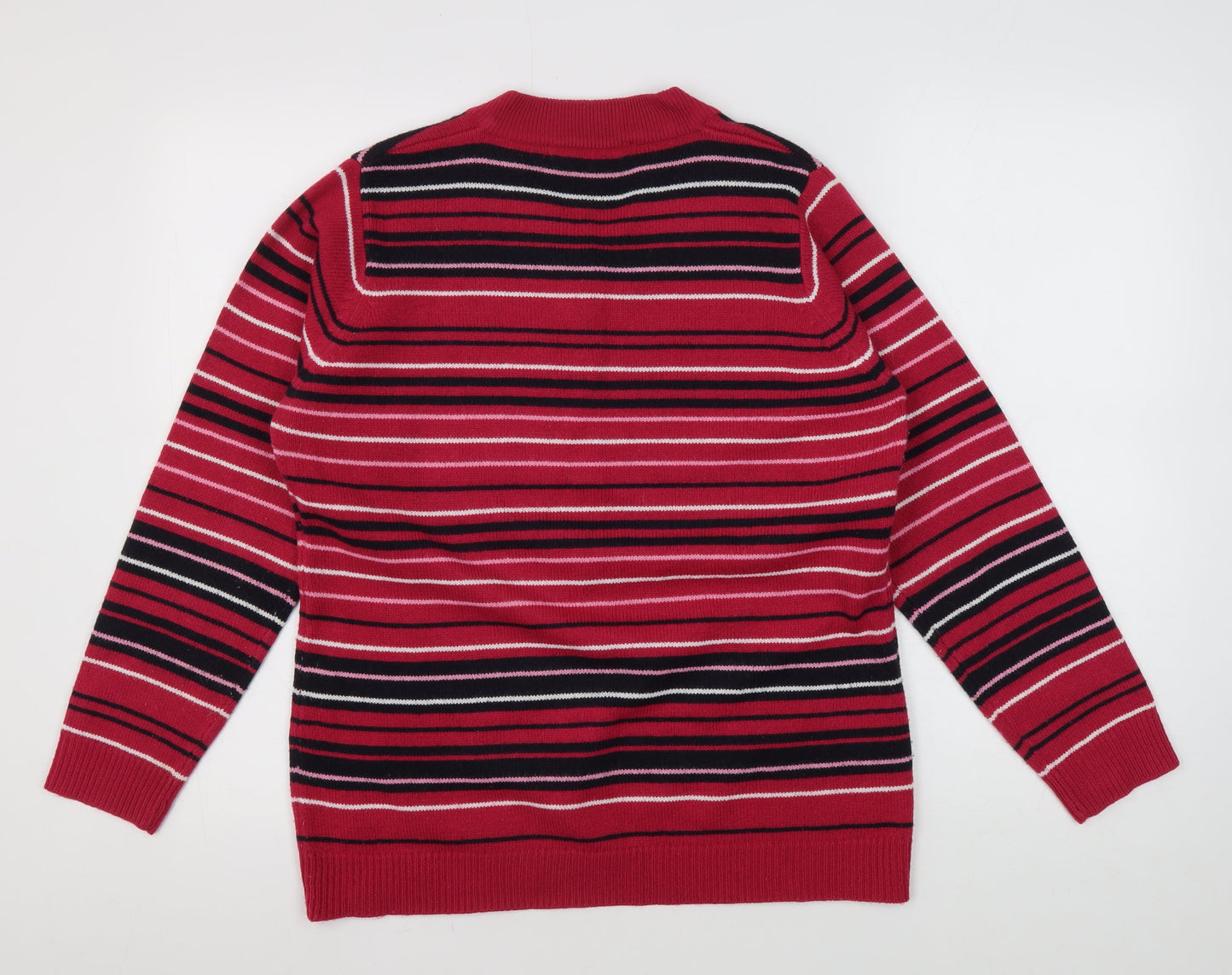 EWM Women's Red Striped V-Neck Jumper - Medium