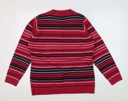 EWM Women's Red Striped V-Neck Jumper - Medium