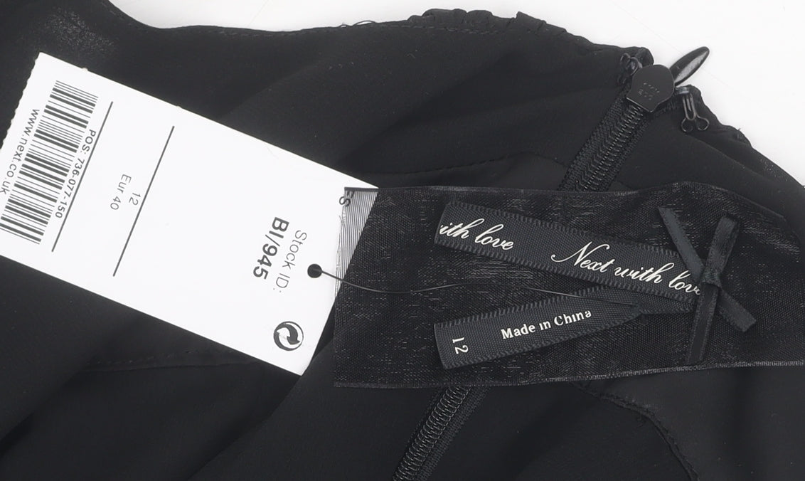 Next Women Black A-Line One Shoulder Dress, Size 12