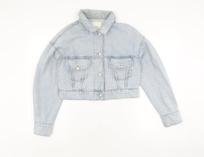 MNG Women's Blue Denim Cropped Jacket Size S