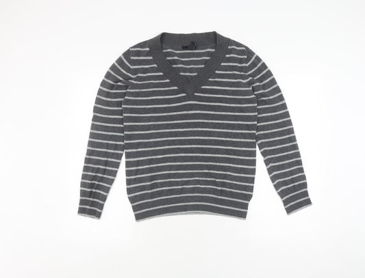 Gap Women's Grey Striped V-Neck Pullover Jumper M