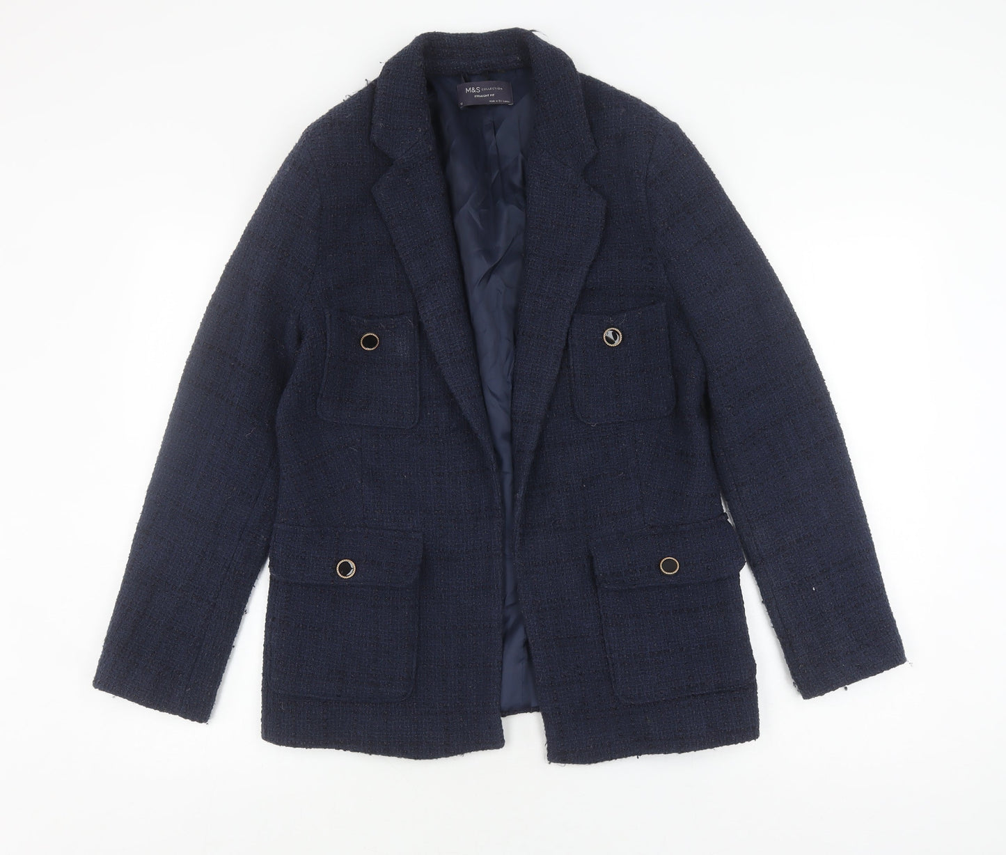 Marks and Spencer Women's Blue Boucle Blazer, Size 10