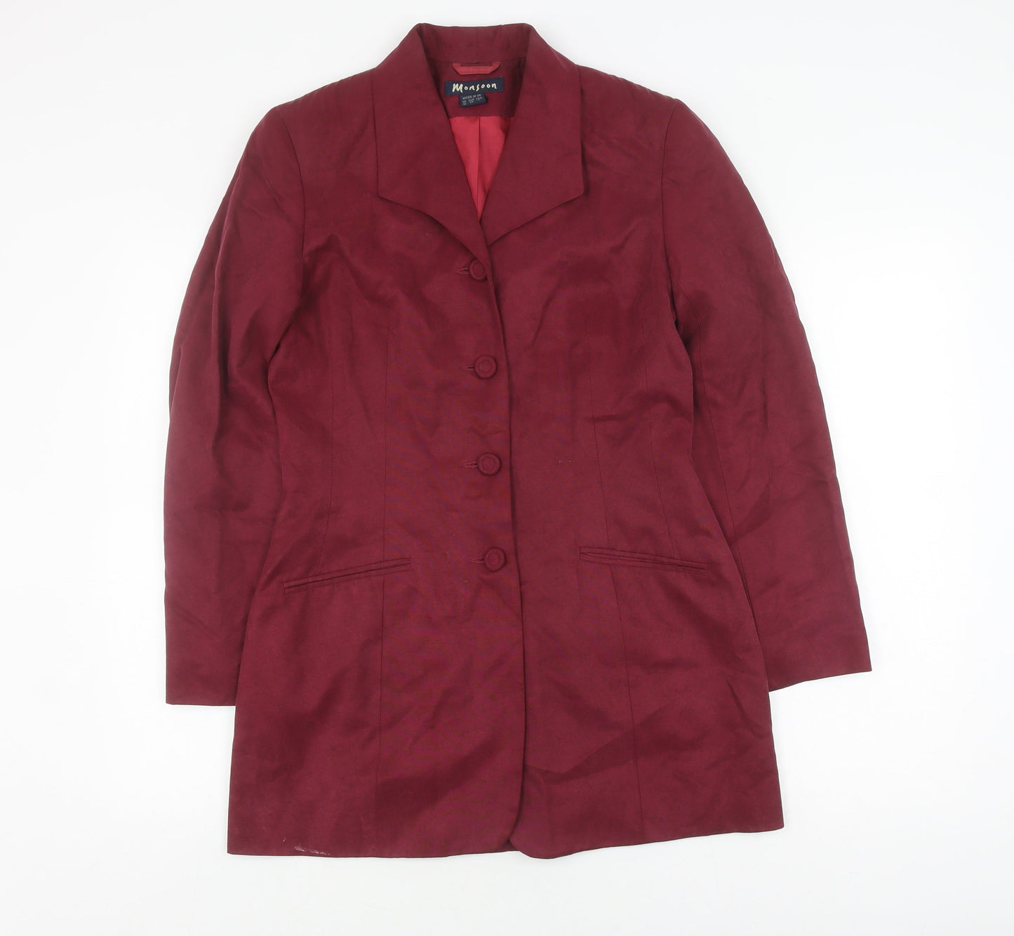 Monsoon Women's Red Blazer Size 10 Viscose Cupro Jacket