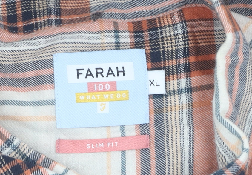 Farah Men's Beige Check 2XL Slim Button-Up Shirt