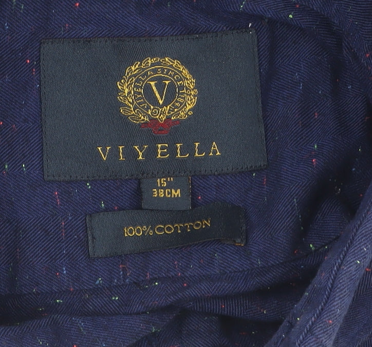 Viyella Men's Blue Cotton Button-Up Shirt, Size 15