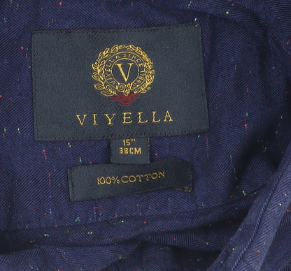 Viyella Men's Blue Cotton Button-Up Shirt, Size 15