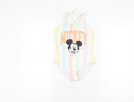 Front view of Mickey Mouse girls’' multicoloured one piece swimsuit - 9-10 years