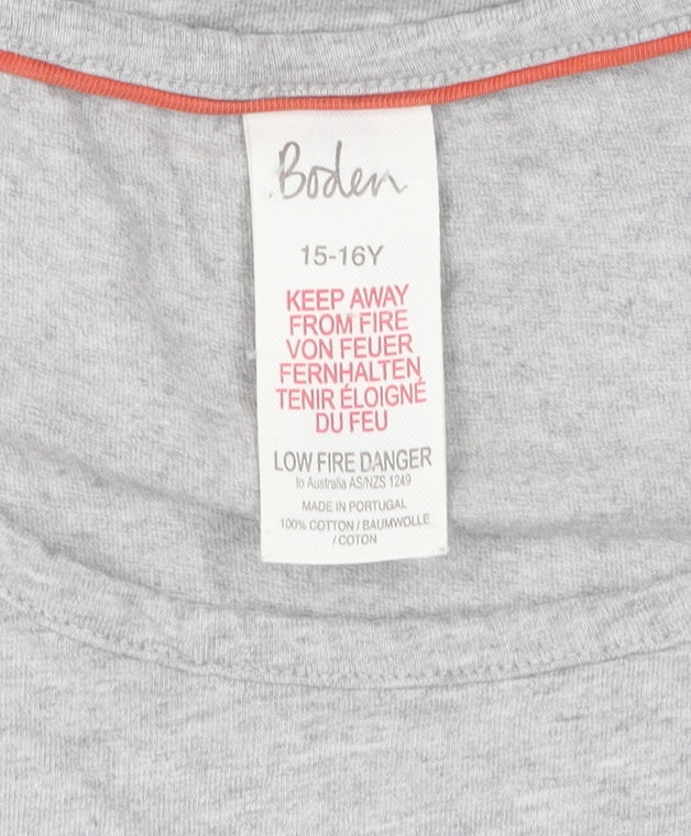 Boden Girls Grey T-Shirt, Size 16 Years, Short Sleeve, Logo Accent