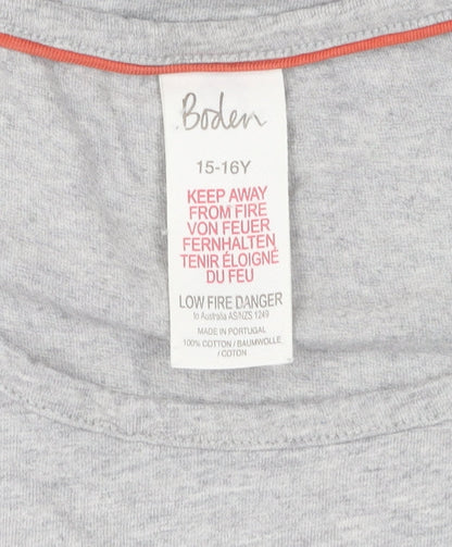 Boden Girls Grey T-Shirt, Size 16 Years, Short Sleeve, Logo Accent